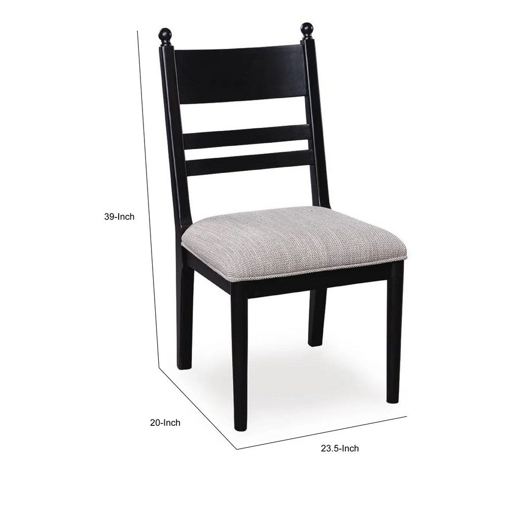 Gela Dining Side Chair set of 2, Black Ladderback Frame, Gray Upholstery