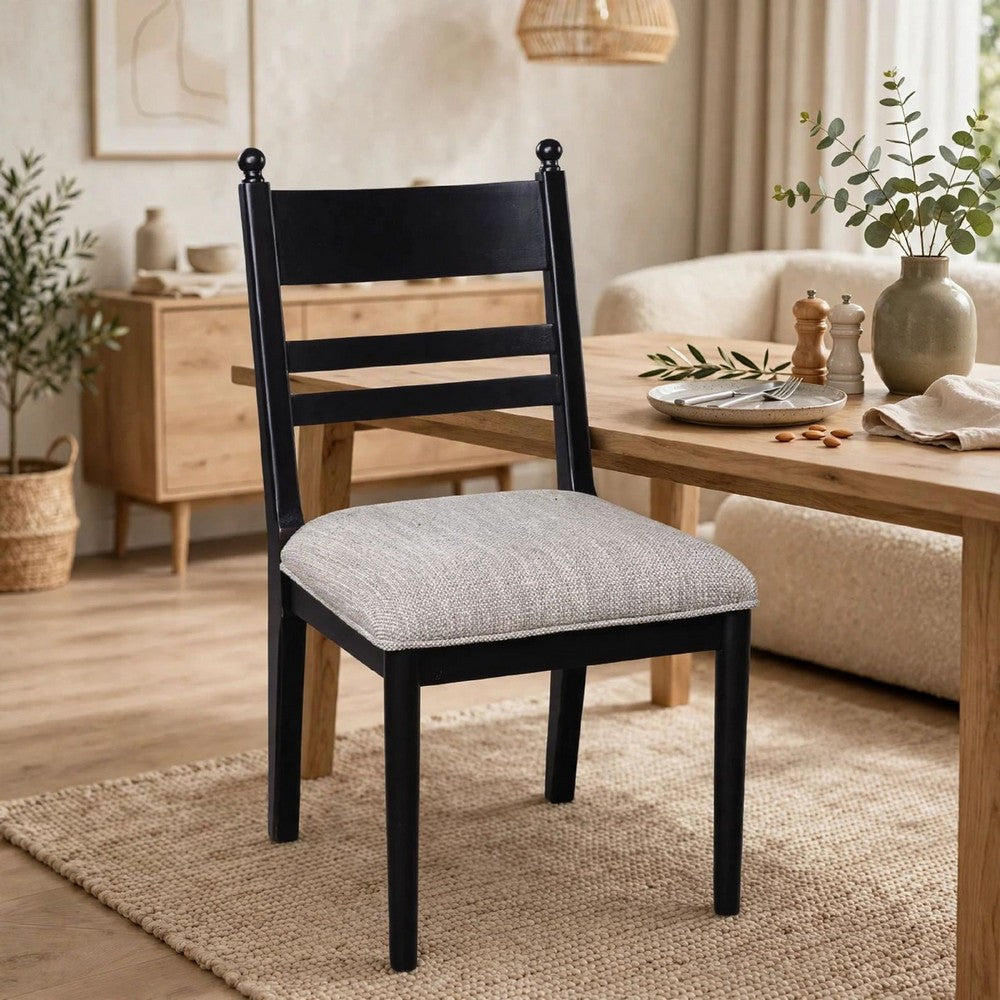Gela Dining Side Chair set of 2, Black Ladderback Frame, Gray Upholstery