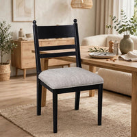 Gela Dining Side Chair set of 2, Black Ladderback Frame, Gray Upholstery