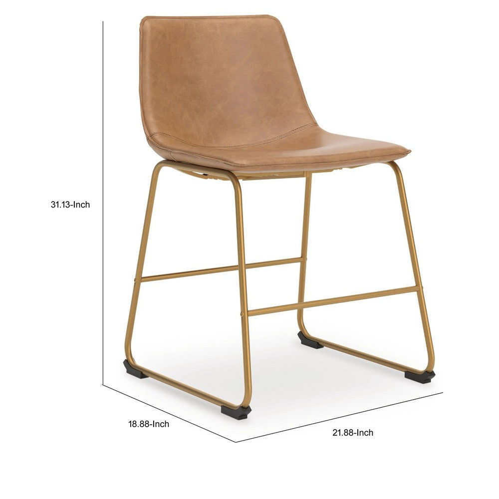 Cia Dining Side Chair Set of 2, Brown Faux Leather Upholstery, Gold