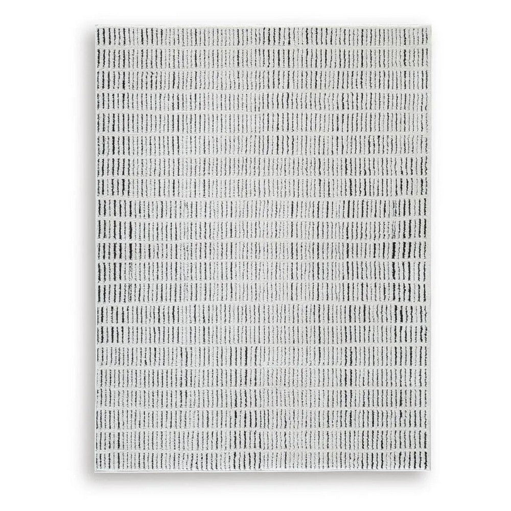 Turo Striped Medium Area Rug, 16mm Pile, Ivory and Black Polyester 5x7