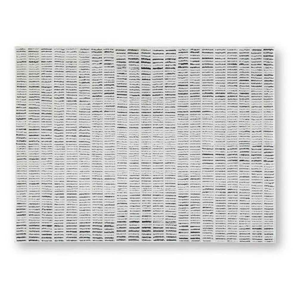 Turo Striped Medium Area Rug, 16mm Pile, Ivory and Black Polyester 5x7