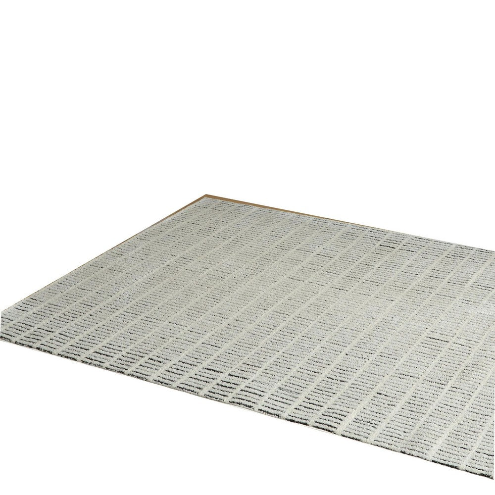 Turo Striped Medium Area Rug, 16mm Pile, Ivory and Black Polyester 5x7