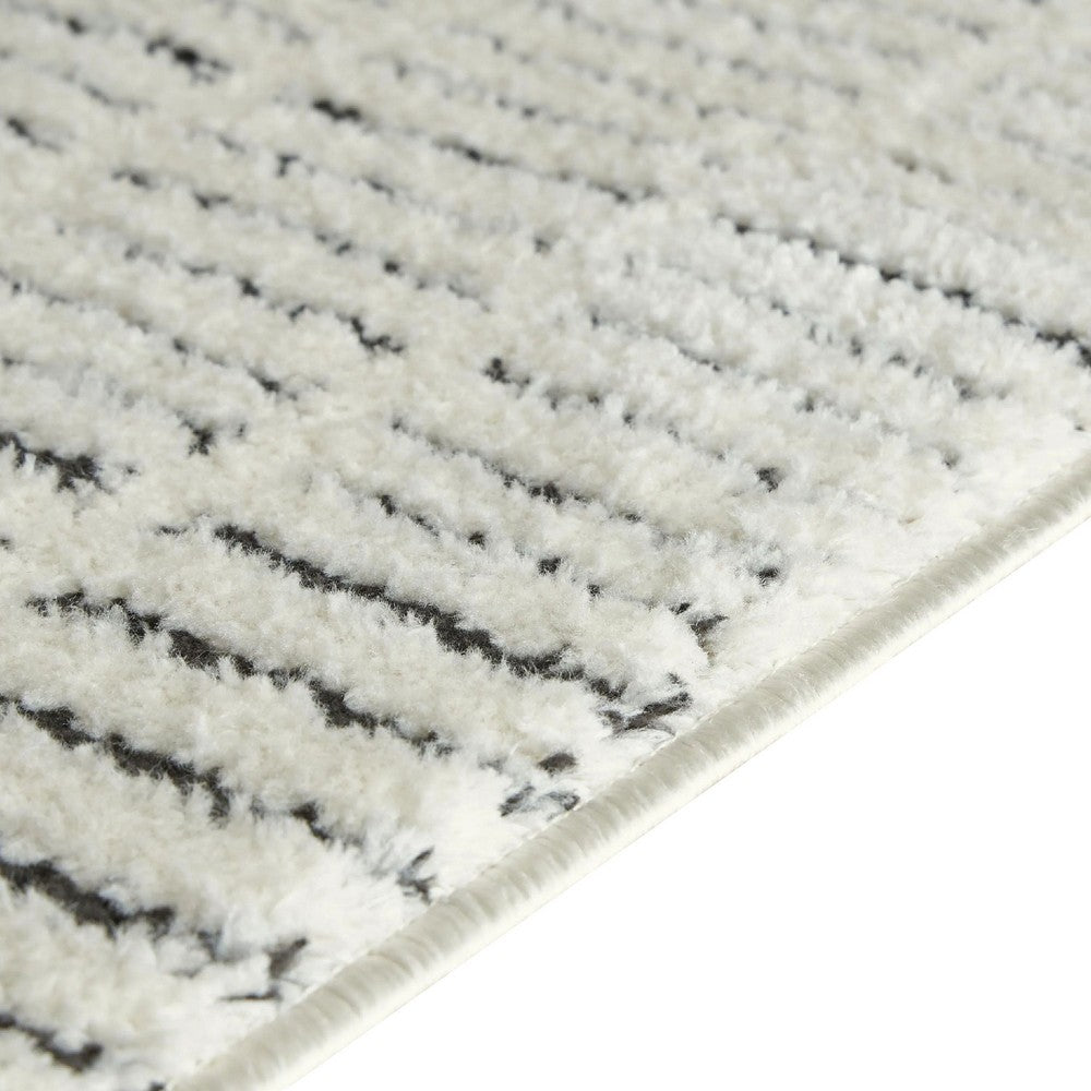 Turo Striped Medium Area Rug, 16mm Pile, Ivory and Black Polyester 5x7