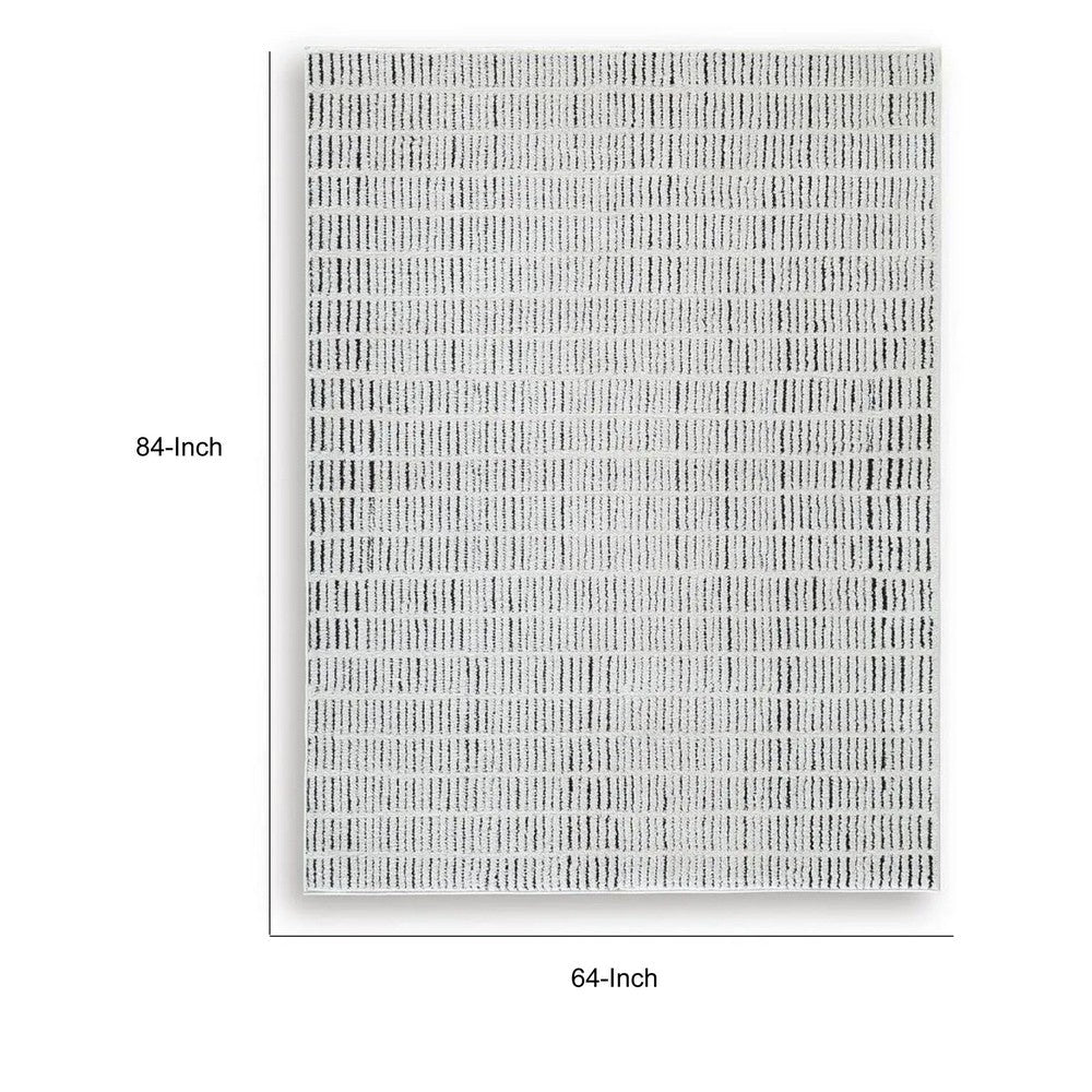 Turo Striped Medium Area Rug, 16mm Pile, Ivory and Black Polyester 5x7