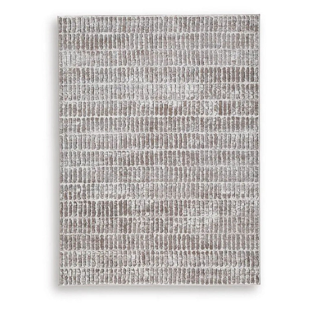 Feri Striped Medium Area Rug, Gray and Ivory Polypropylene Polyester 5x7