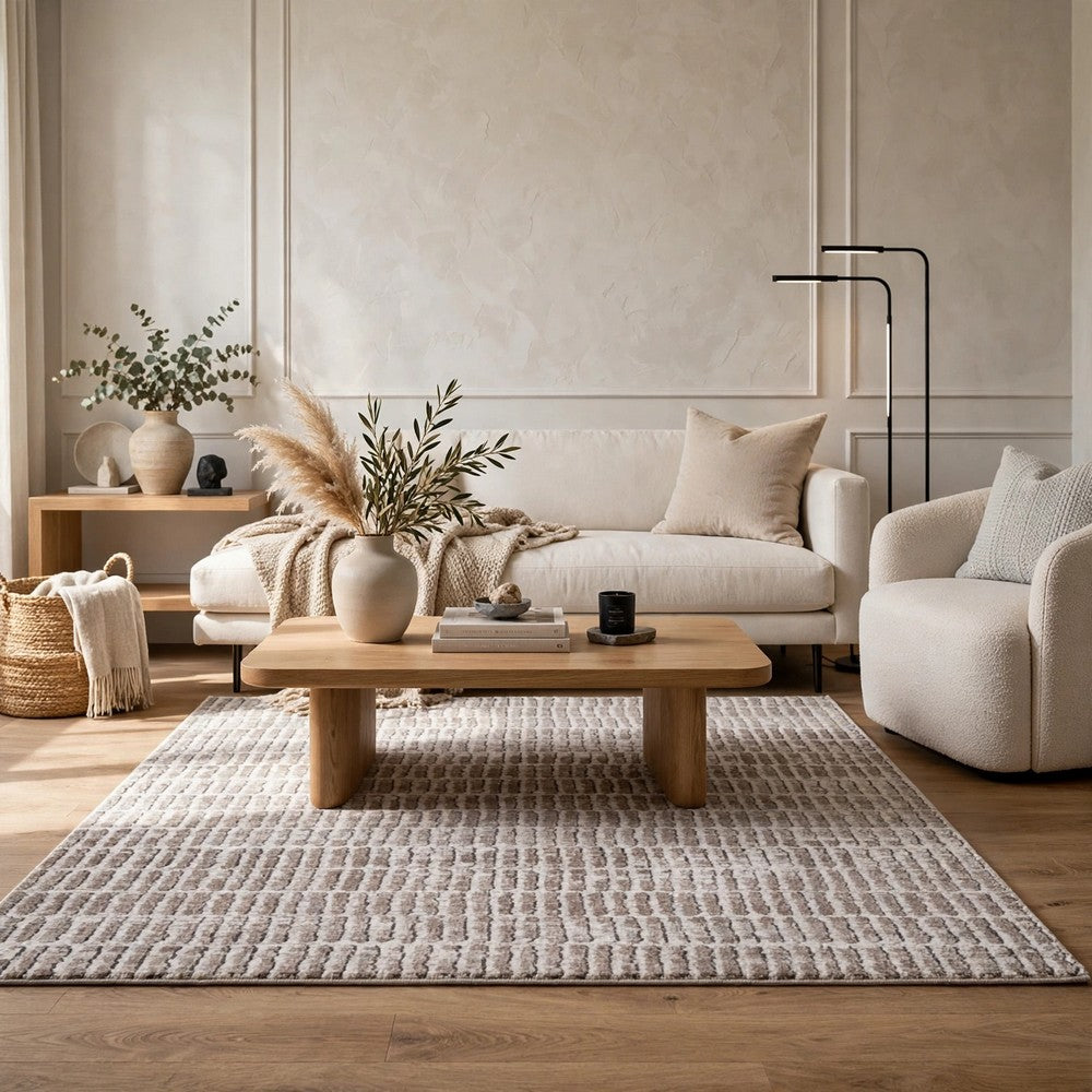 Feri Striped Medium Area Rug, Gray and Ivory Polypropylene Polyester 5x7