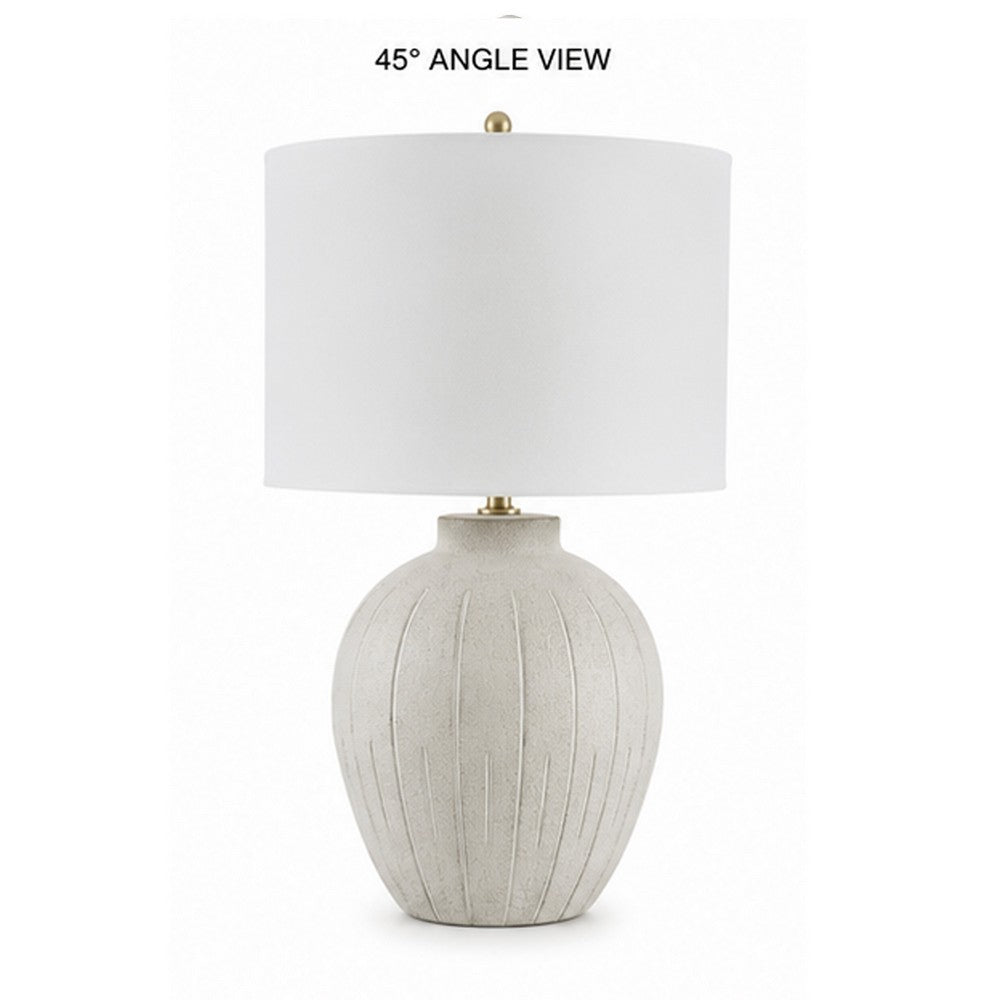 Alp Table Lamp, Antique White Shade, Warm Gray Textured Pot Base, 28 Inch