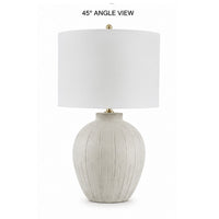 Alp Table Lamp, Antique White Shade, Warm Gray Textured Pot Base, 28 Inch