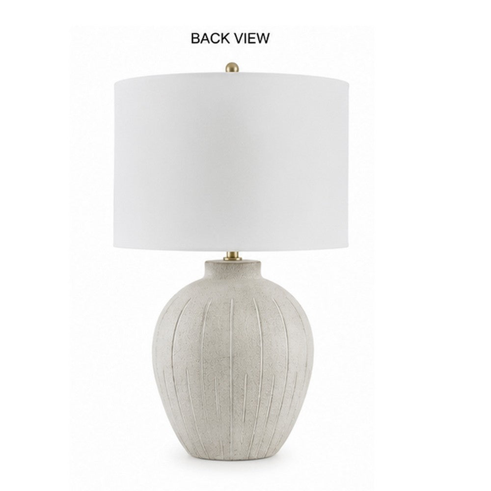 Alp Table Lamp, Antique White Shade, Warm Gray Textured Pot Base, 28 Inch