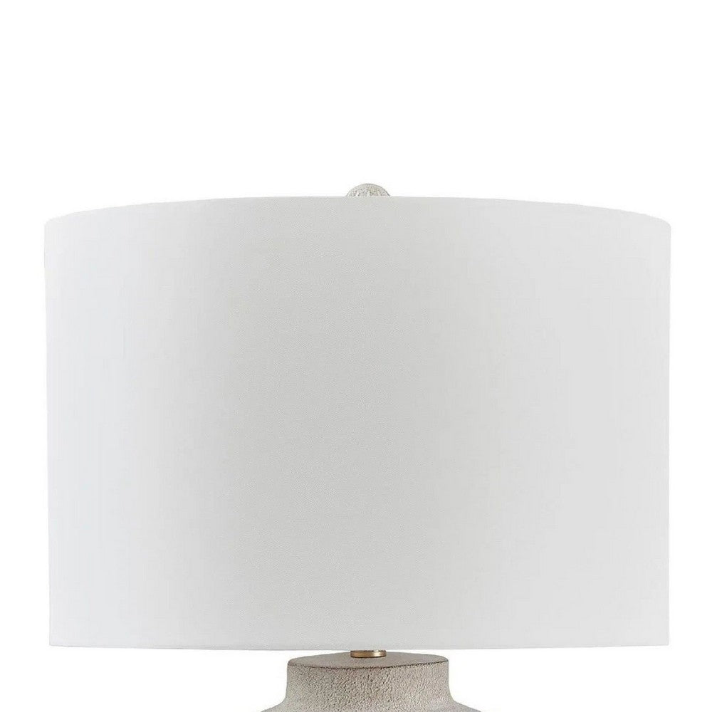Alp Table Lamp, Antique White Shade, Warm Gray Textured Pot Base, 28 Inch