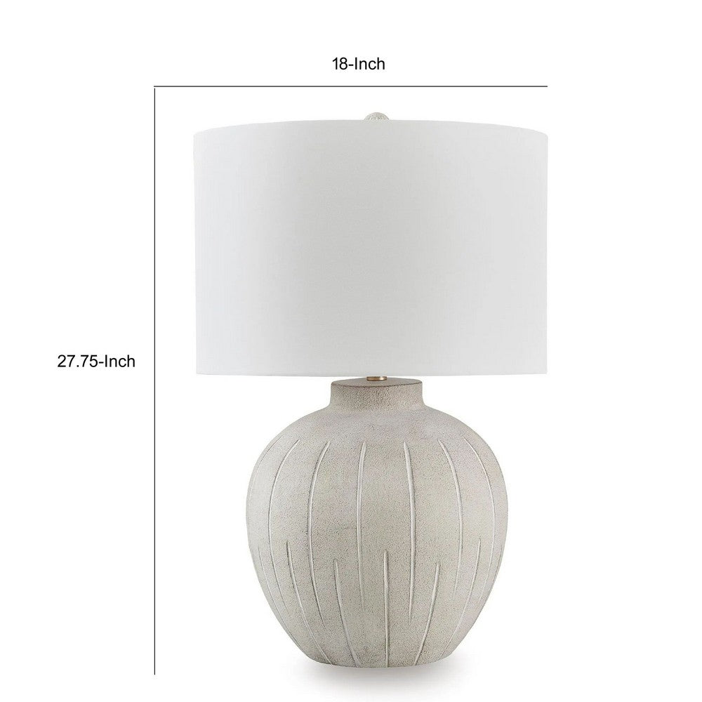 Alp Table Lamp, Antique White Shade, Warm Gray Textured Pot Base, 28 Inch