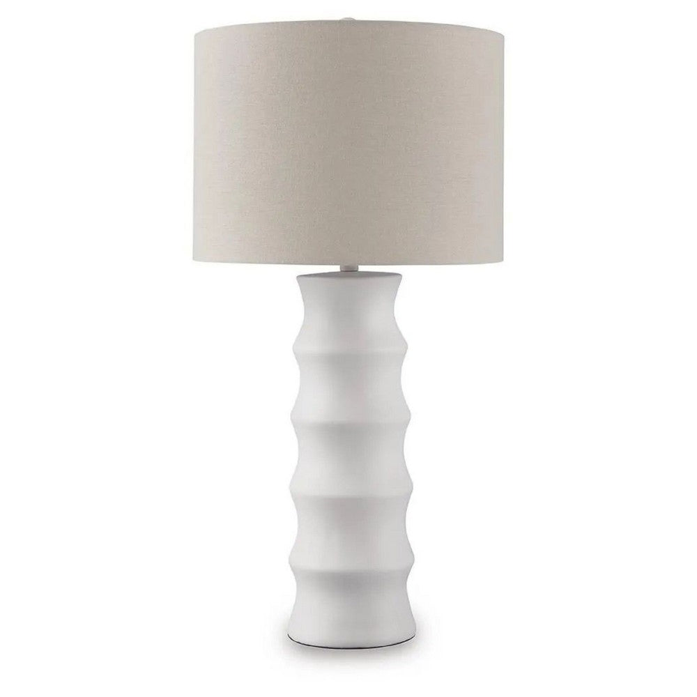 Vala Table Lamp, Hardback Drum Shade, Scalloped Polyresin White 33 Inch