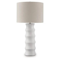 Vala Table Lamp, Hardback Drum Shade, Scalloped Polyresin White 33 Inch