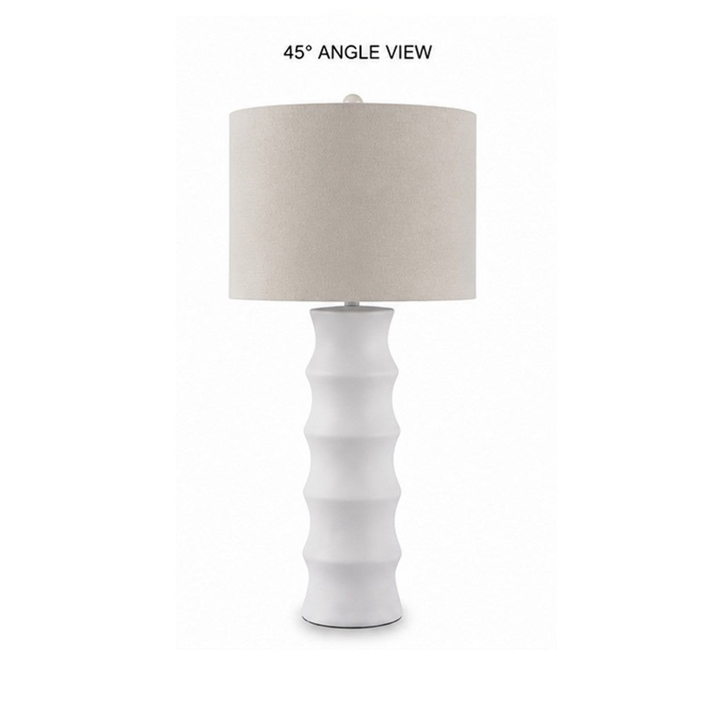 Vala Table Lamp, Hardback Drum Shade, Scalloped Polyresin White 33 Inch