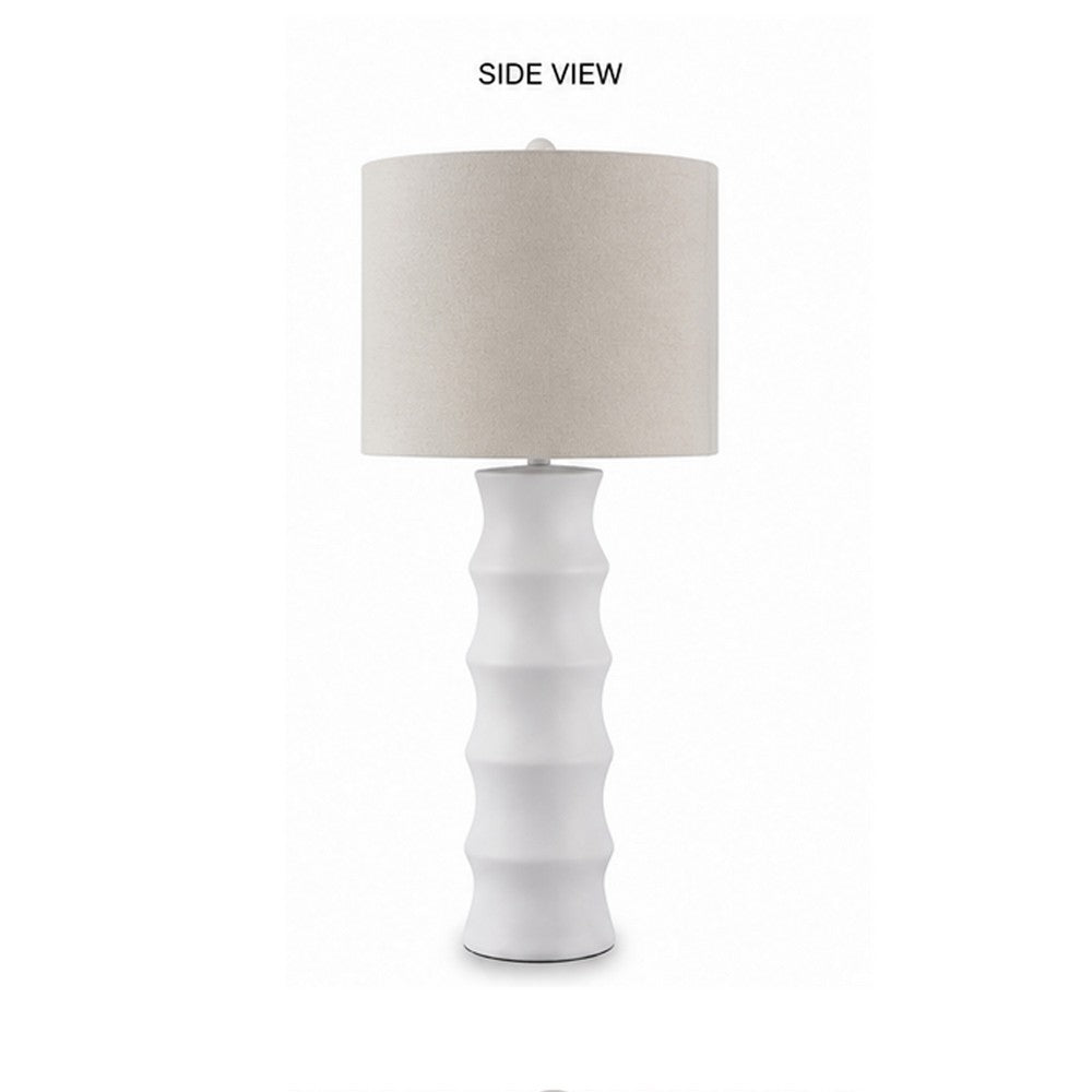Vala Table Lamp, Hardback Drum Shade, Scalloped Polyresin White 33 Inch