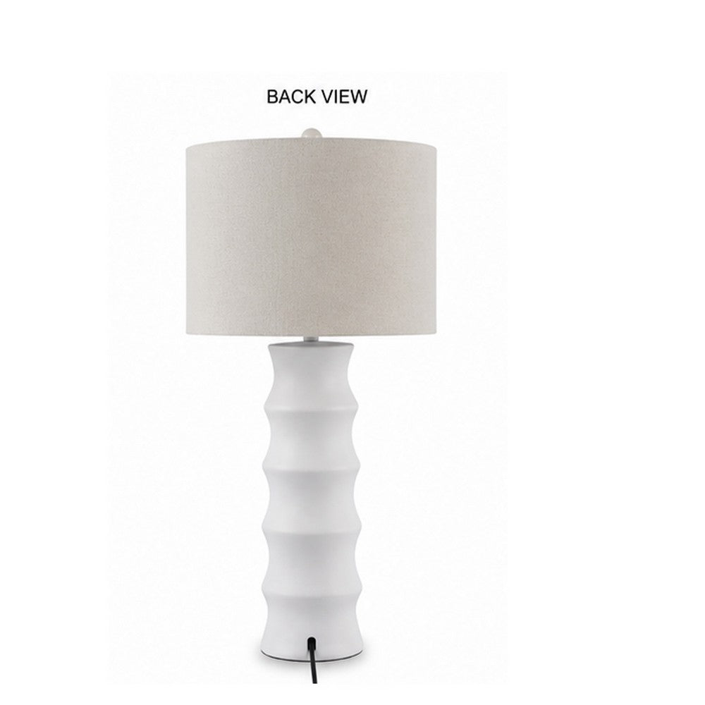 Vala Table Lamp, Hardback Drum Shade, Scalloped Polyresin White 33 Inch