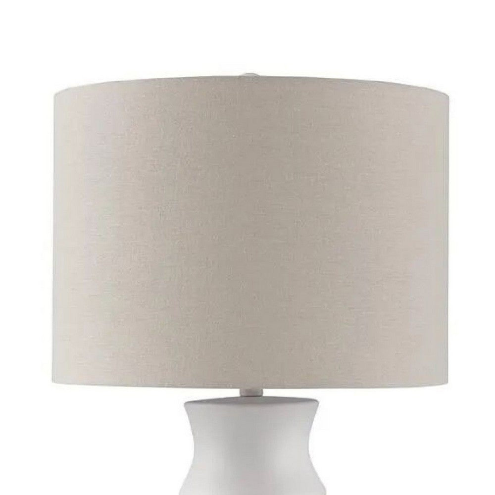 Vala Table Lamp, Hardback Drum Shade, Scalloped Polyresin White 33 Inch