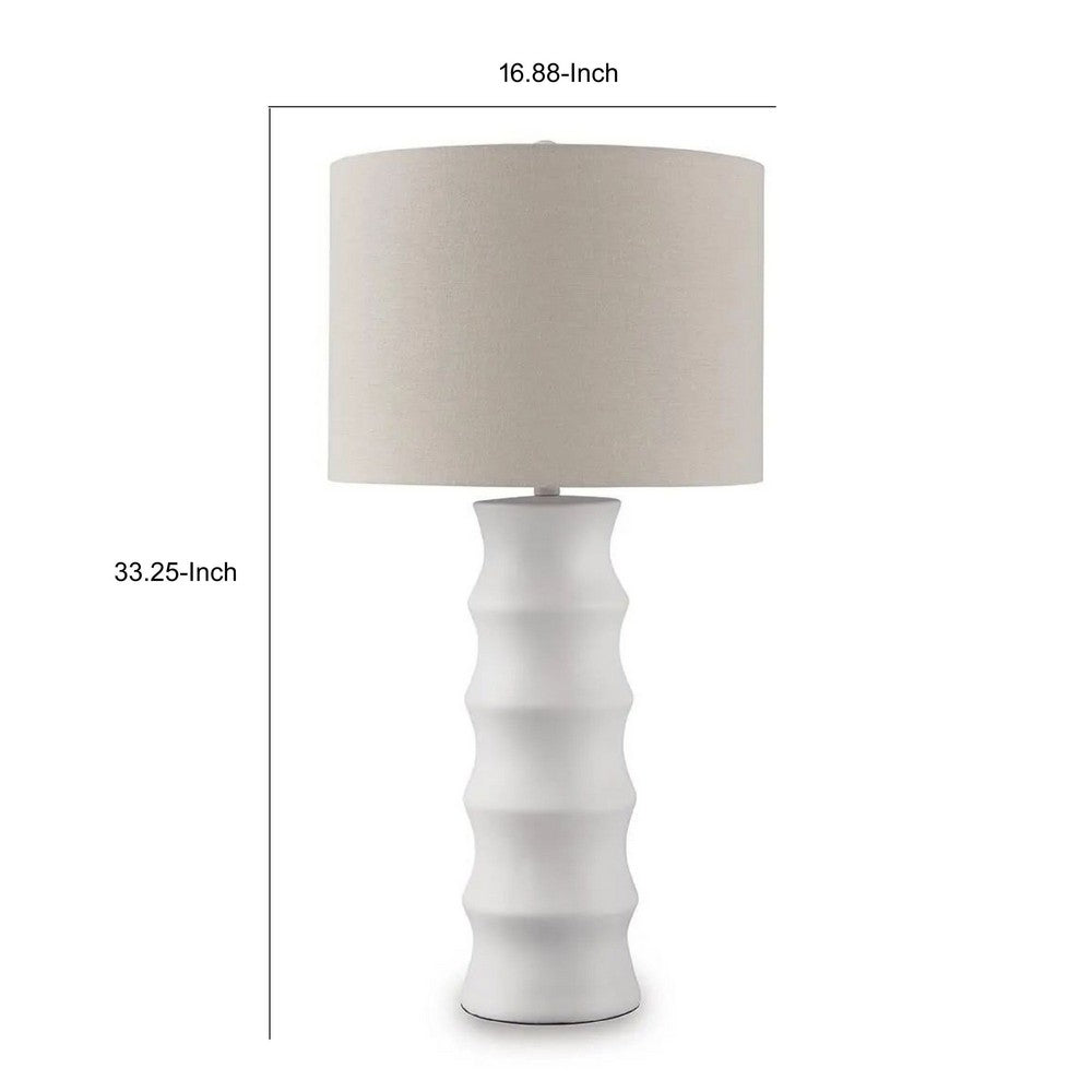 Vala Table Lamp, Hardback Drum Shade, Scalloped Polyresin White 33 Inch