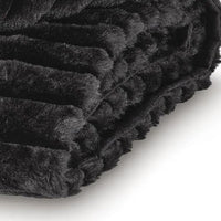 Visha Throw Blanket Set of 3, Faux Fur Stripes, Reversible Black Polyester-BM355618