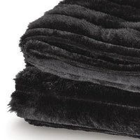 Visha Throw Blanket Set of 3, Faux Fur Stripes, Reversible Black Polyester-BM355618