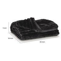 Visha Throw Blanket Set of 3, Faux Fur Stripes, Reversible Black Polyester-BM355618