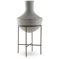 Esta Pottery Style Vase w Stand, Distressed Cream, Espresso Brown 29 Inch - BM355620