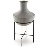 Esta Pottery Style Vase w Stand, Distressed Cream, Espresso Brown 29 Inch - BM355620
