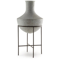 Esta Pottery Style Vase w Stand, Distressed Cream, Espresso Brown 29 Inch - BM355620