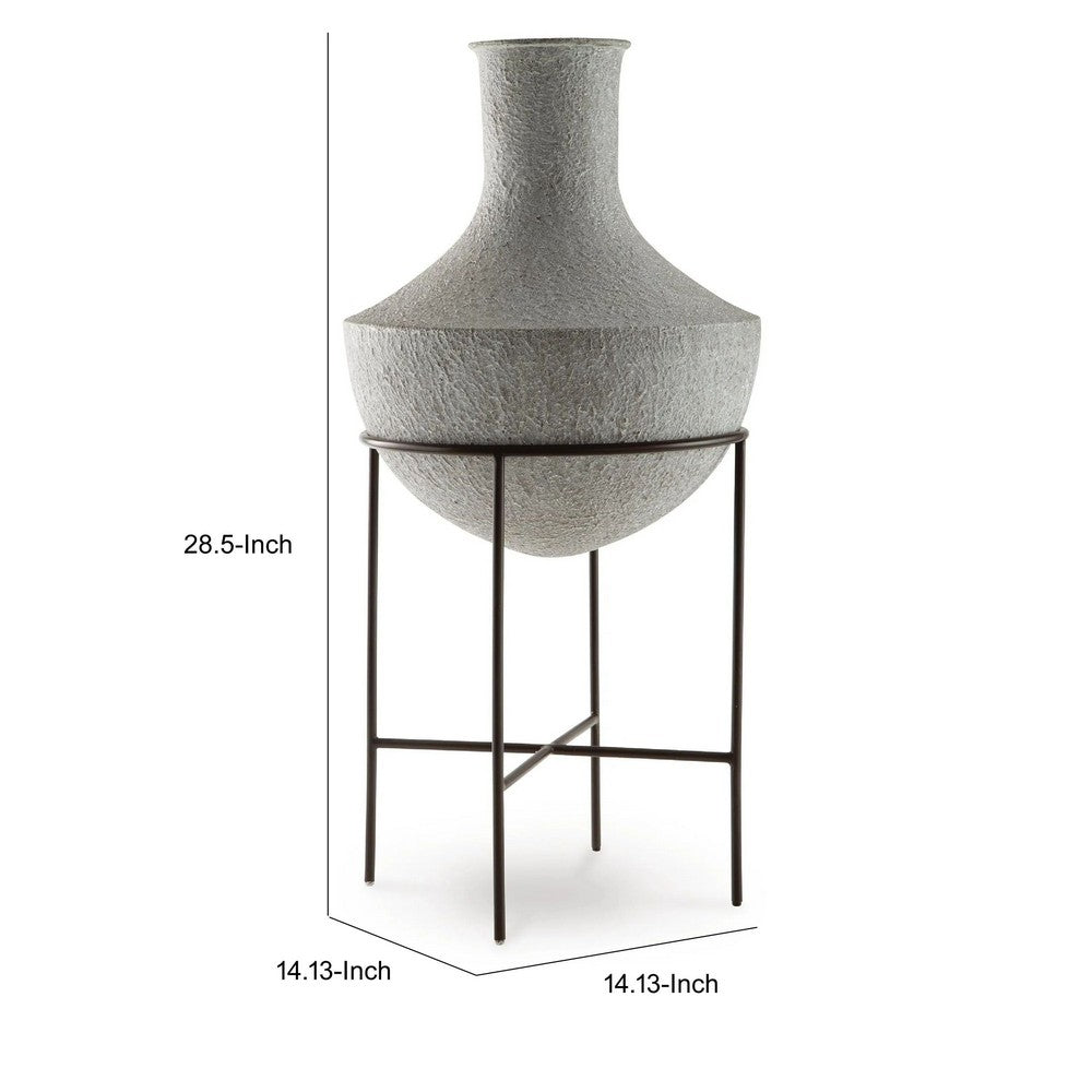 Esta Pottery Style Vase w Stand, Distressed Cream, Espresso Brown 29 Inch - BM355620