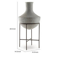 Esta Pottery Style Vase w Stand, Distressed Cream, Espresso Brown 29 Inch - BM355620