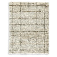 Wreno 5x7 Medium Area Rug, Plaid Pattern, 50mm Pile, Cream and Brown PET