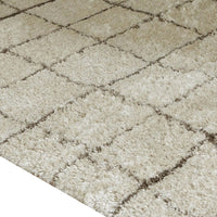 Wreno 5x7 Medium Area Rug, Plaid Pattern, 50mm Pile, Cream and Brown PET