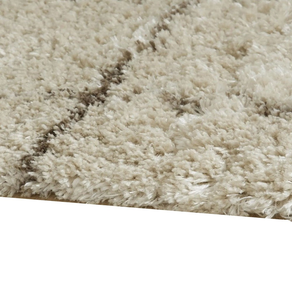 Wreno 5x7 Medium Area Rug, Plaid Pattern, 50mm Pile, Cream and Brown PET