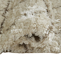Wreno 5x7 Medium Area Rug, Plaid Pattern, 50mm Pile, Cream and Brown PET