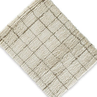 Wreno 5x7 Medium Area Rug, Plaid Pattern, 50mm Pile, Cream and Brown PET