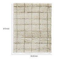 Wreno 5x7 Medium Area Rug, Plaid Pattern, 50mm Pile, Cream and Brown PET