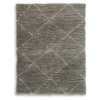 Wreno 5x7 Medium Area Rug, Diamond Pattern, 50mm Pile, Cream and Gray PET