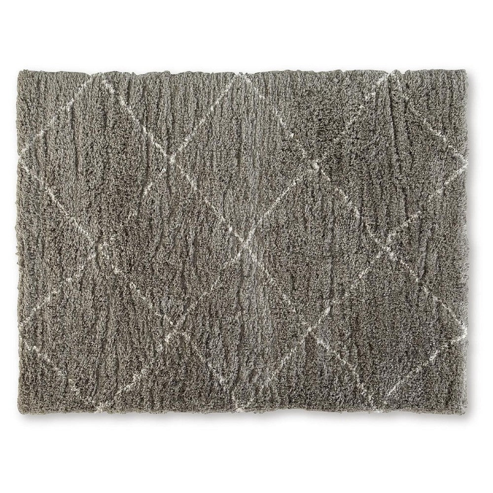 Wreno 5x7 Medium Area Rug, Diamond Pattern, 50mm Pile, Cream and Gray PET