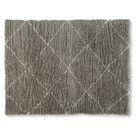 Wreno 5x7 Medium Area Rug, Diamond Pattern, 50mm Pile, Cream and Gray PET