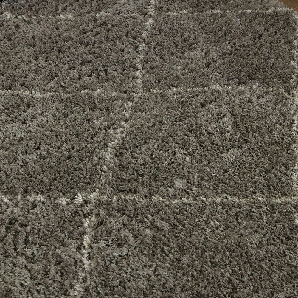 Wreno 5x7 Medium Area Rug, Diamond Pattern, 50mm Pile, Cream and Gray PET