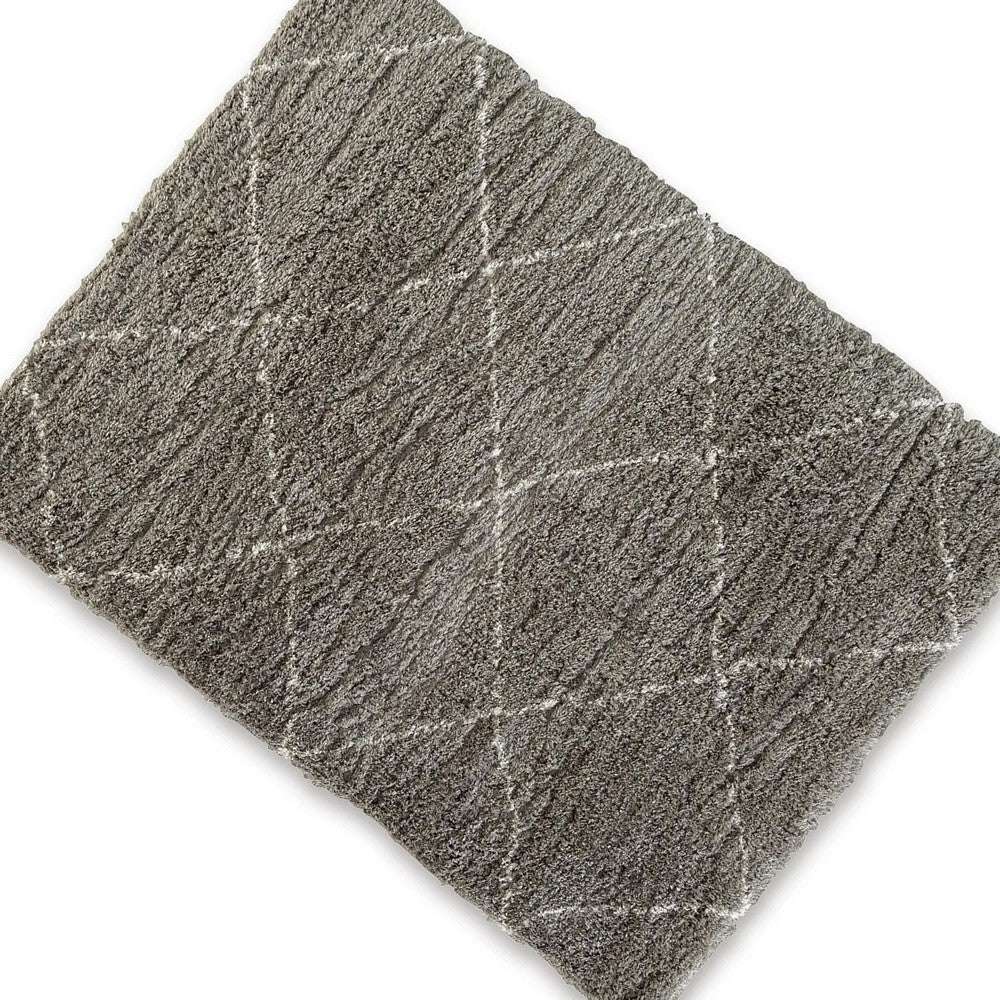Wreno 5x7 Medium Area Rug, Diamond Pattern, 50mm Pile, Cream and Gray PET