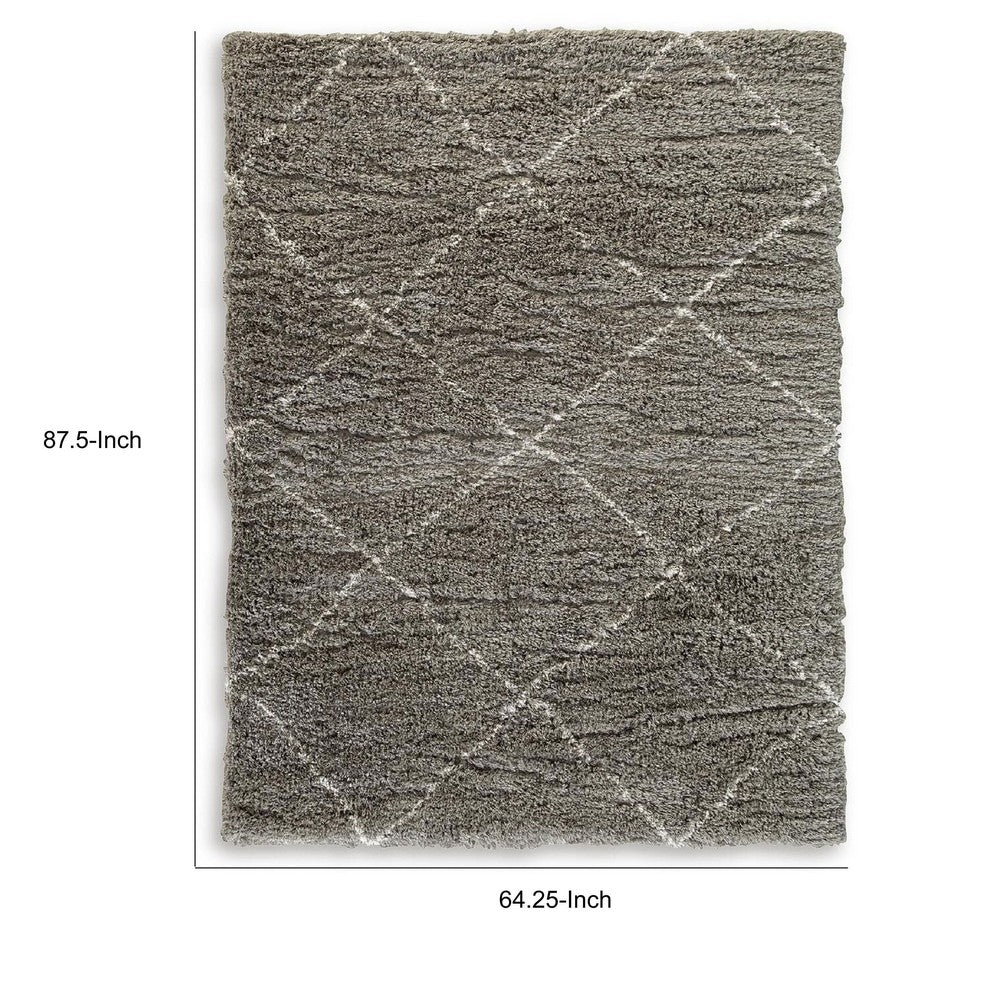 Wreno 5x7 Medium Area Rug, Diamond Pattern, 50mm Pile, Cream and Gray PET