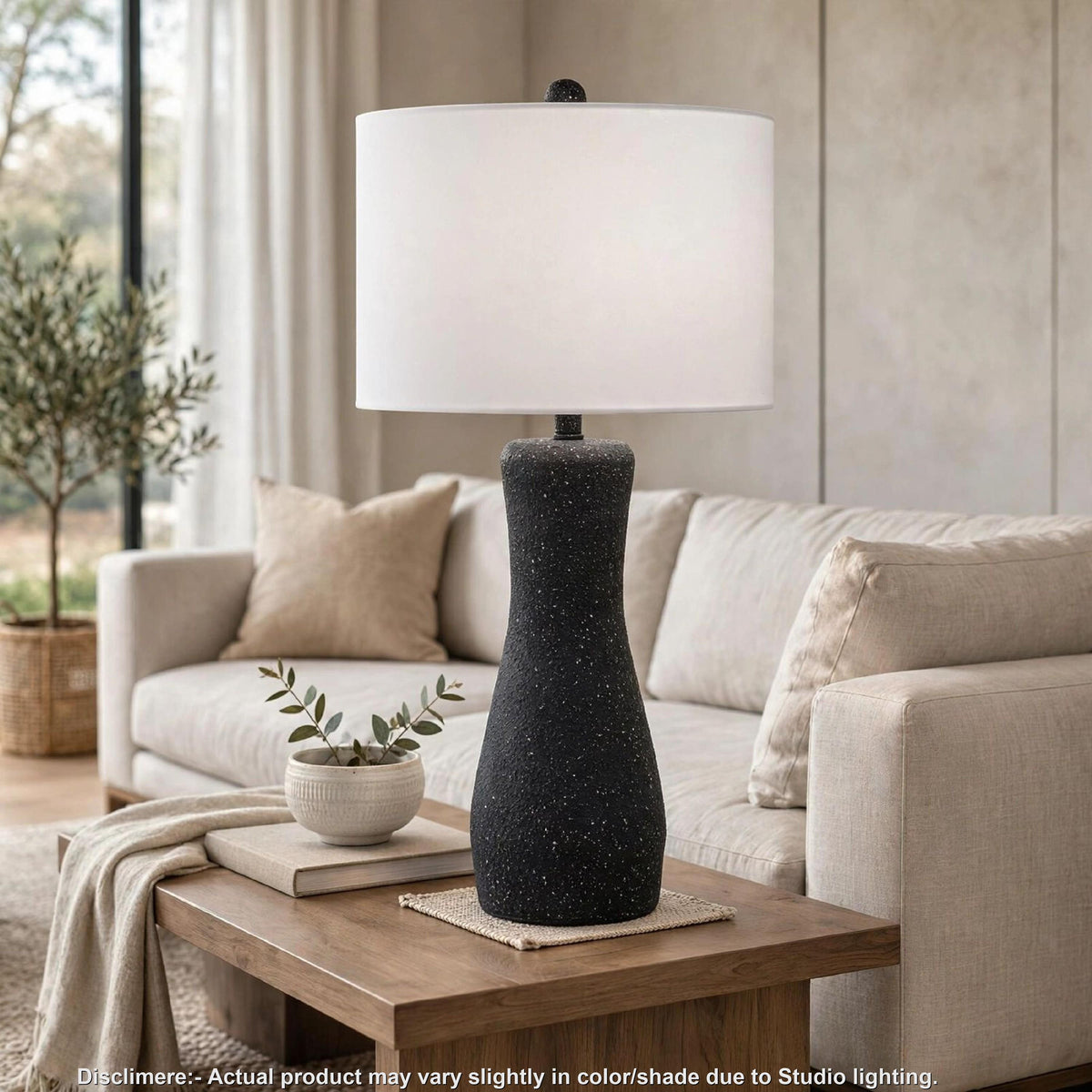 Aaya Table Lamp, Bottle Shape, Hardback Shade, White and Black 33 Inch-BM355624
