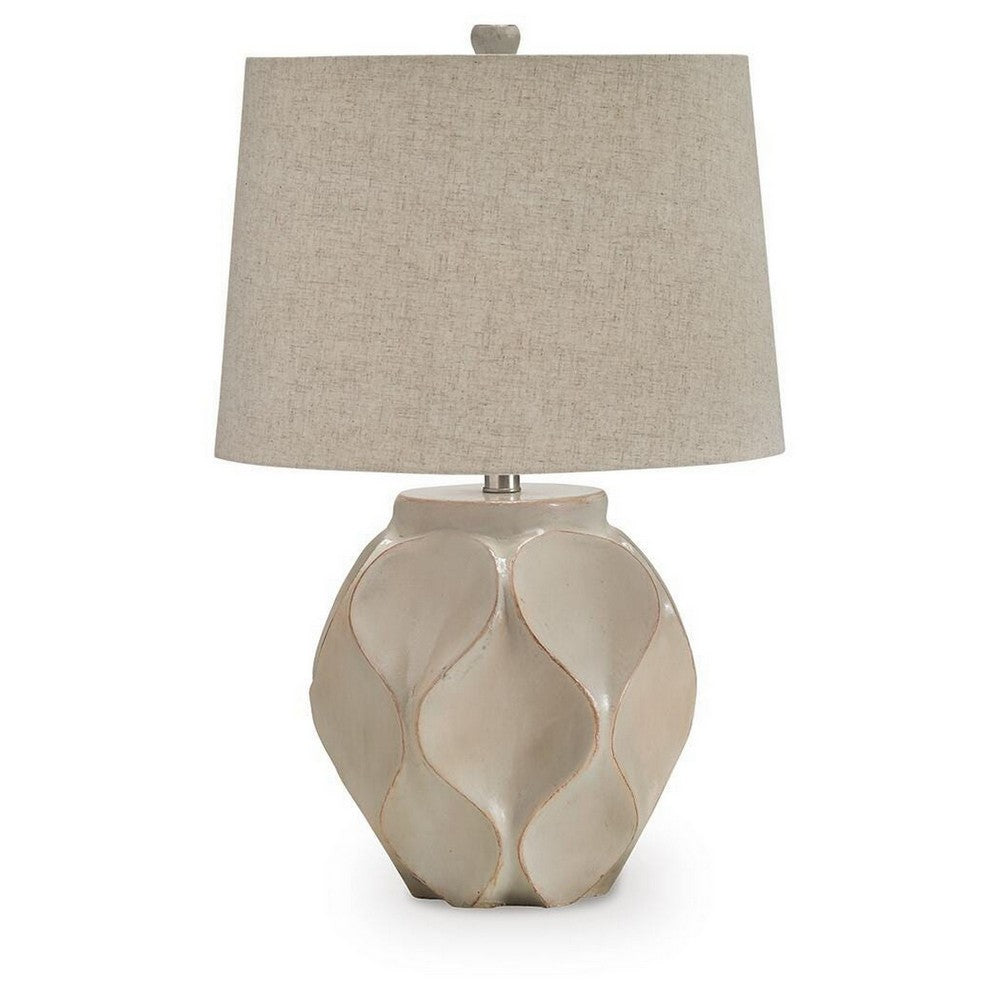 Eddy Table Lamp, Sculptural Curves, Glossy Cream Paper Composite 25 Inch-BM355625