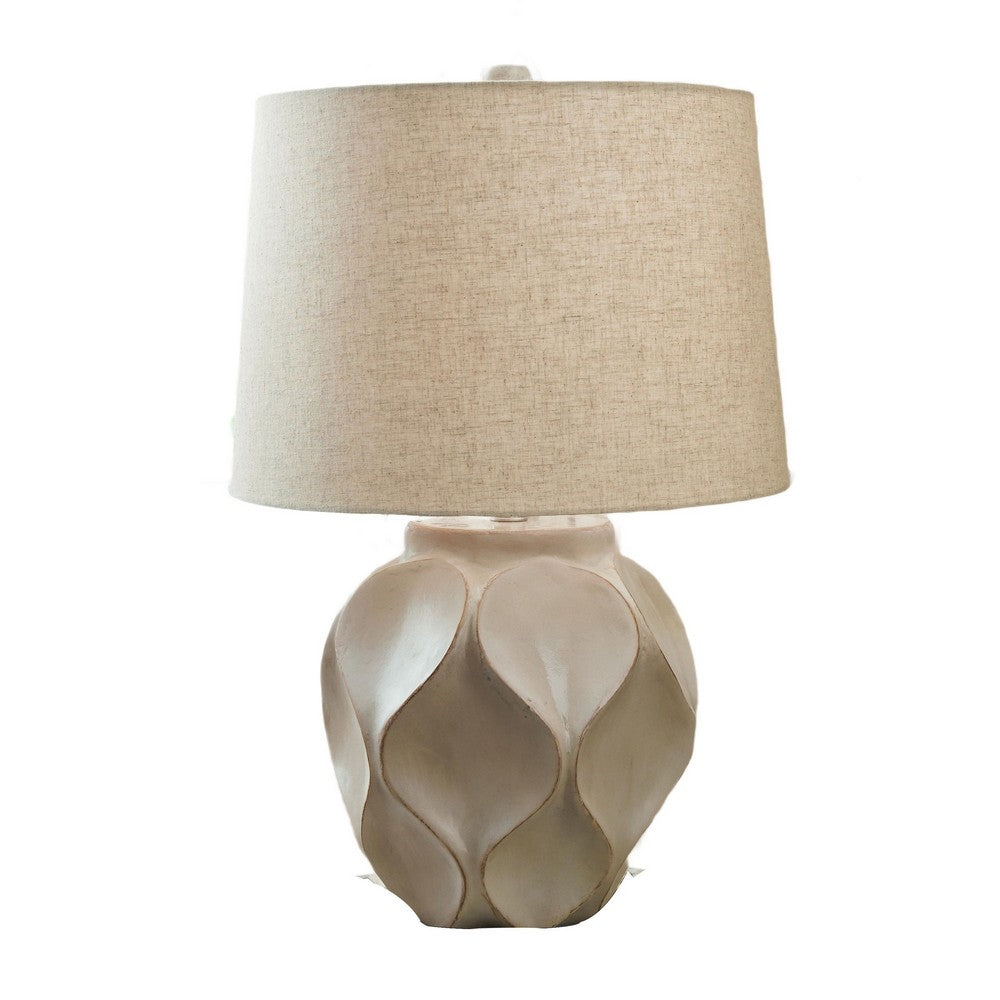 Eddy Table Lamp, Sculptural Curves, Glossy Cream Paper Composite 25 Inch-BM355625