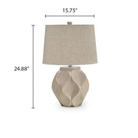 Eddy Table Lamp, Sculptural Curves, Glossy Cream Paper Composite 25 Inch-BM355625