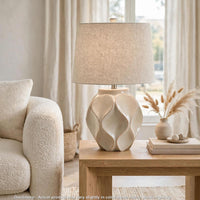 Eddy Table Lamp, Sculptural Curves, Glossy Cream Paper Composite 25 Inch-BM355625