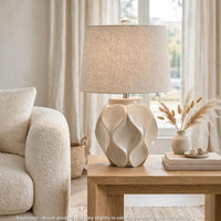 Eddy Table Lamp, Sculptural Curves, Glossy Cream Paper Composite 25 Inch-BM355625