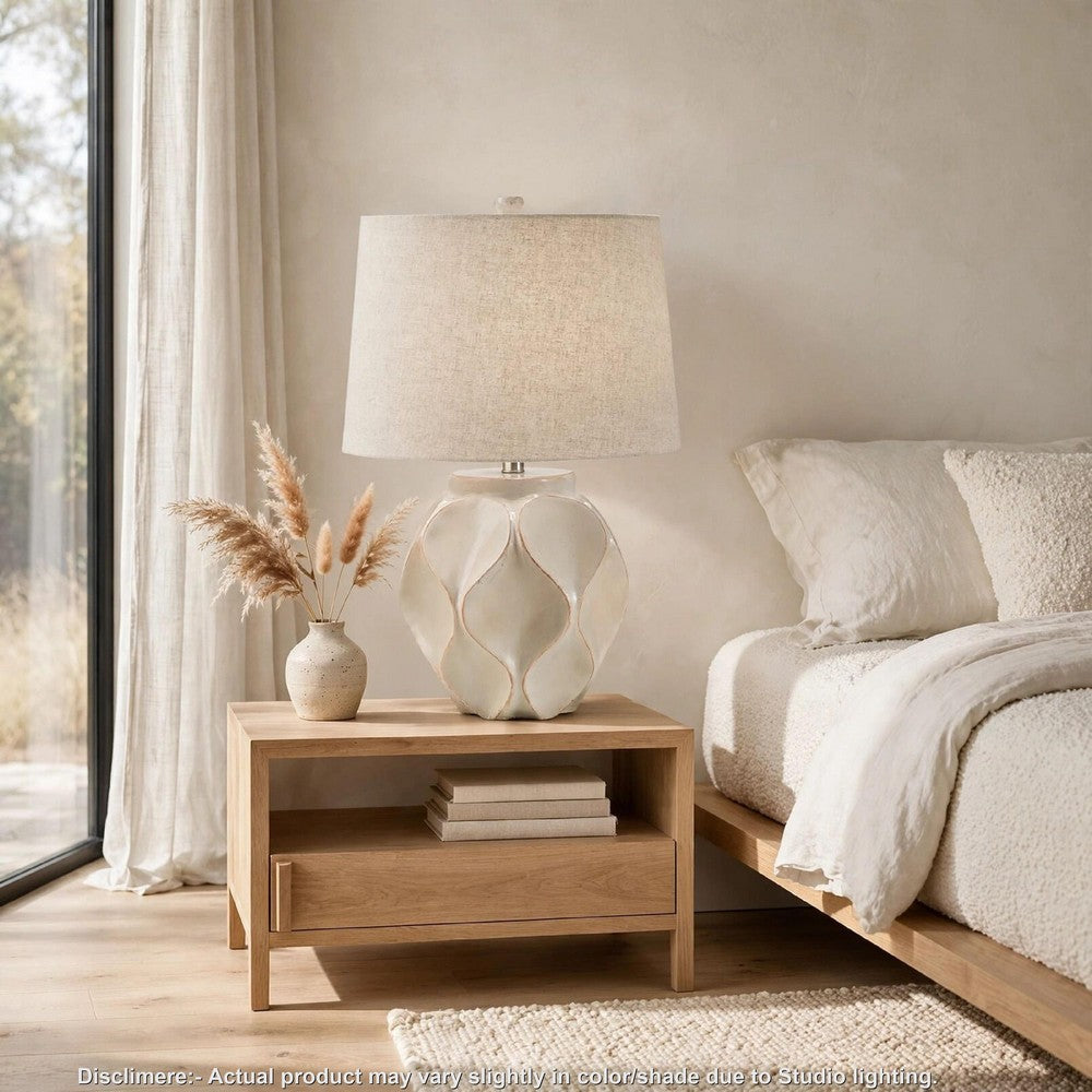 Eddy Table Lamp, Sculptural Curves, Glossy Cream Paper Composite 25 Inch-BM355625